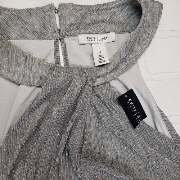 NWT WHBM Silver Metallic Halter A-Line Dress - Picture 2 of 4